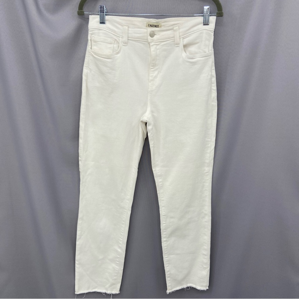 𝅺L’agence Sada Cropped Raw Hem Slim Leg Jean in Vintage White Size 29